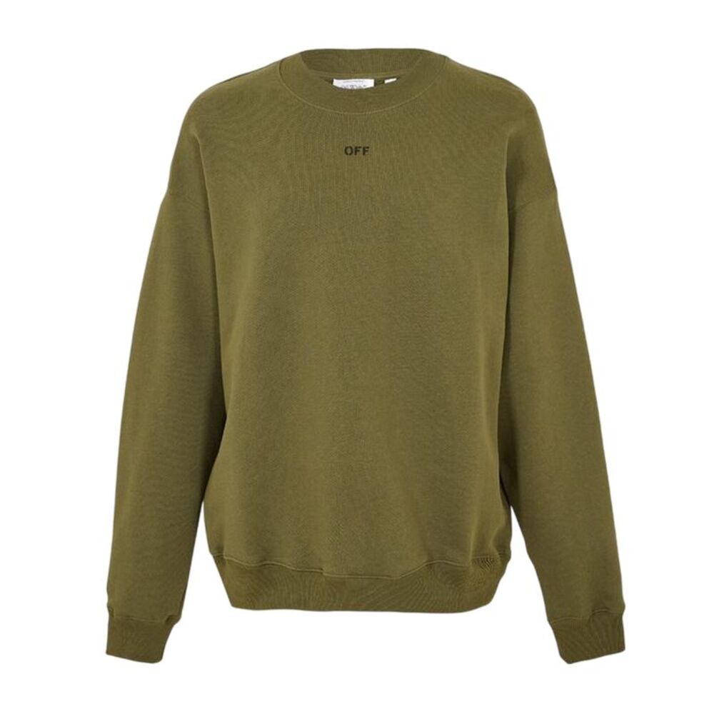 Off White Mens Crew Neck Long-Sleeved Sweatshirt / Moss/Black